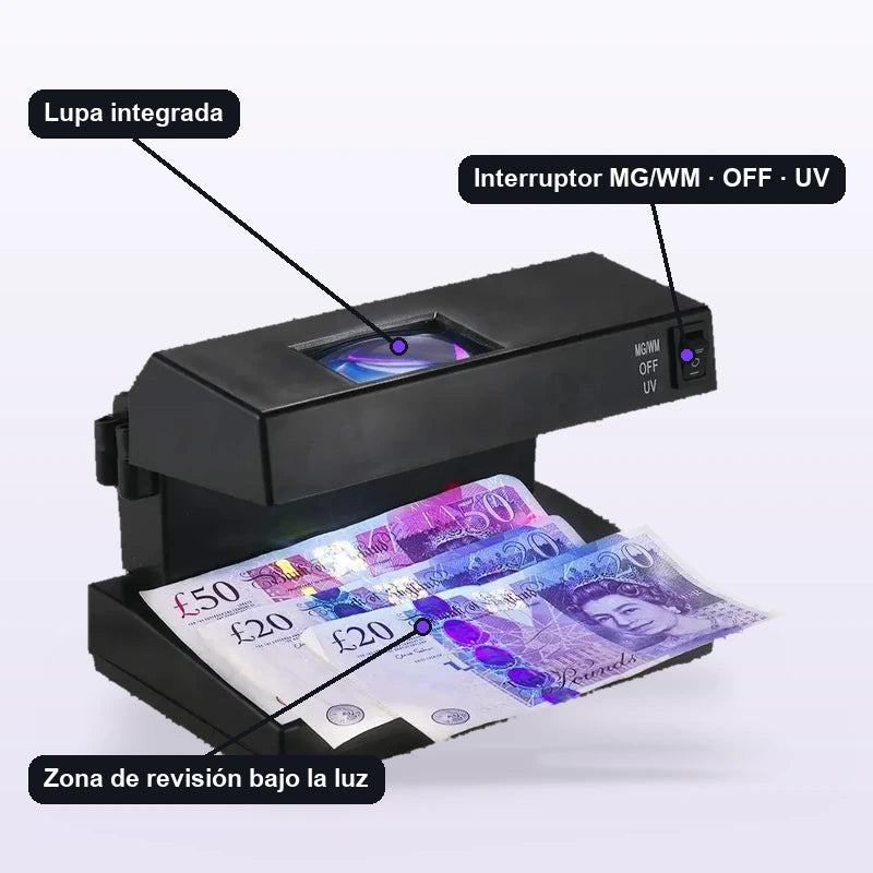 Detector De Billetes Falsos Con Luz UV Y Lupa