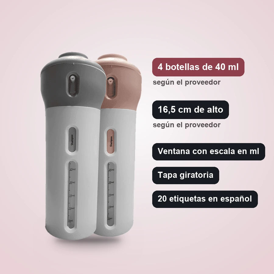 Dispensador Viajero 4 En 1 Con Etiquetas