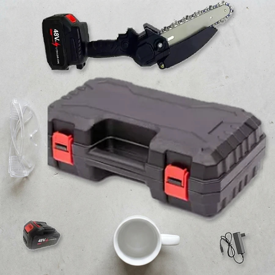 Mini Motosierra Inalámbrica 48V Con 2 Baterías