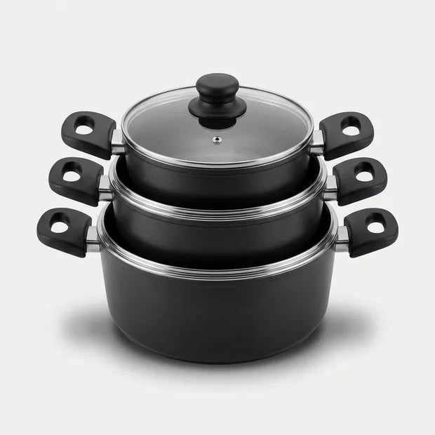 3 ollas con tapa de vidrio